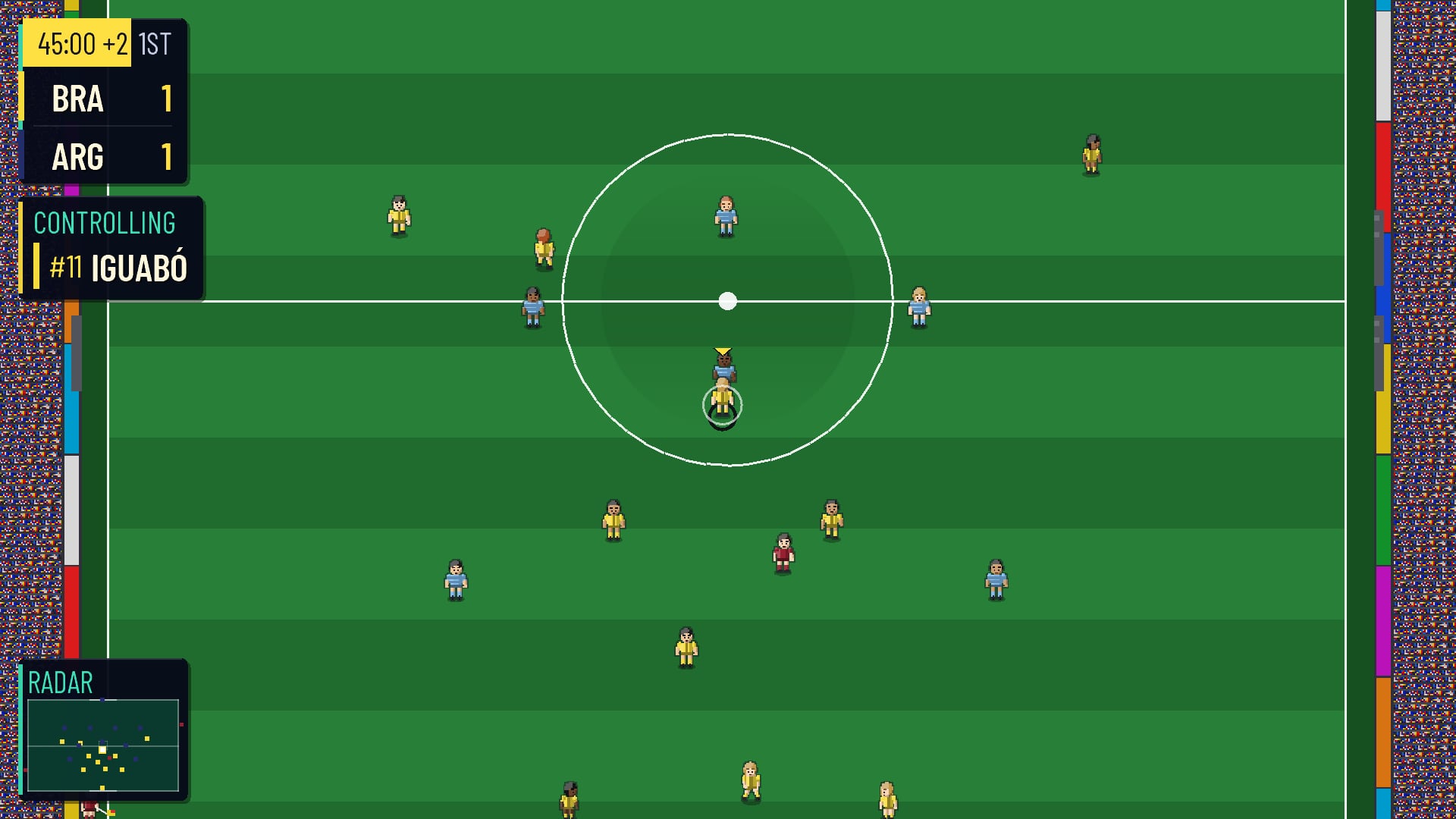 Partit en joc vist des de dalt: el Brasil i l'Argentina empatats a un gol al minut quaranta-cinc.